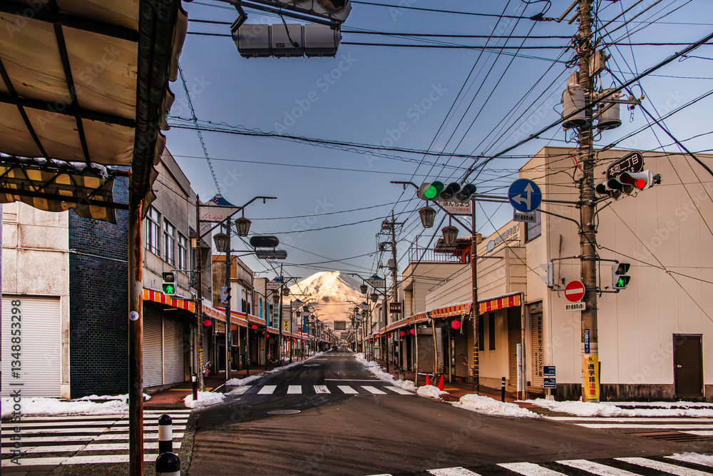 Fototapeta 富士山と電線 Mount Fuji and power lines a World Heritage