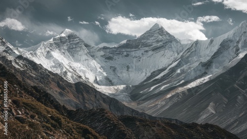 View of himalayan mountns from nangkar tshang view point dingboche sagarmatha national park everest base camp 3 passes trek nepal photo