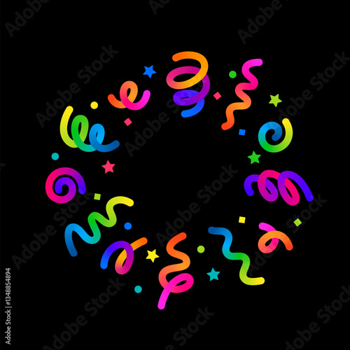 Vector Confetti Background. 3D Firework Element with Ribbons and Stars. Festive Firecracker Illustration for Birthday Celebrations, Parties and Carnivals. Abstract Gift Icon