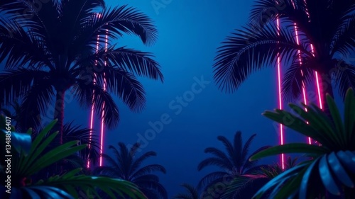 Wallpaper Mural palm trees with neon on dark background Torontodigital.ca