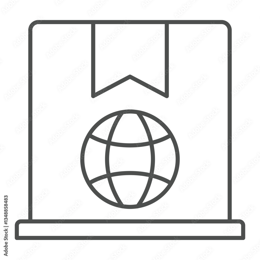 Package with globe thin line icon, international delivery concept. Vector graphics. World shipping postage box sign on white background, outline style icon for mobile or web design. Package with globe thin line icon, international delivery concept. Vector graphics. World shipping postage box sign on white background, outline style icon for mobile or web design.