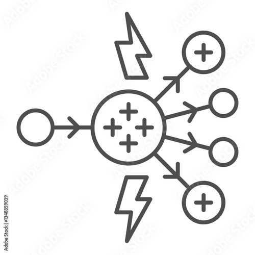 Radioactive chain atom reaction thin line icon, atomic energy concept. Vector graphics. Radioactivity element sign on white background, outline style icon for mobile or web design.