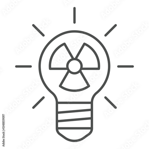 Lightbulb with radiation thin line icon, atomic energy concept. Vector graphics. Shiny light bulb lamp radioactivity sign on white background, outline style icon for mobile or web design.