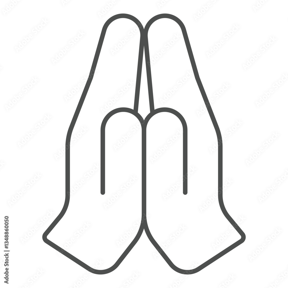 Prayer hands thin line icon, easter holiday concept. Vector graphics. Praying man palms together sign on white background, outline style icon for mobile or web design. Prayer hands thin line icon, easter holiday concept. Vector graphics. Praying man palms together sign on white background, outline style icon for mobile or web design.