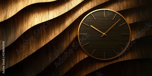 Wallpaper Mural A clock with gold hands sits on a wooden wall Torontodigital.ca