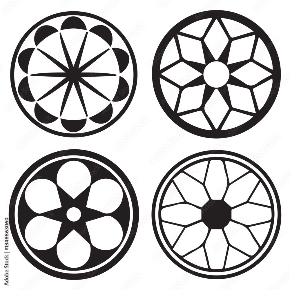 Elegant Black and White Floral Style Silhouette Wheel Design Elegant Black and White Floral Style Silhouette Wheel Design