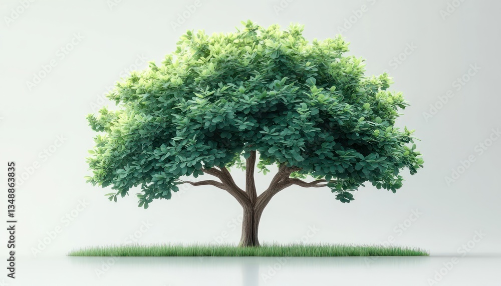 Minimalist Paper Tree with Green Leaves on White Background Minimalist Paper Tree with Green Leaves on White Background