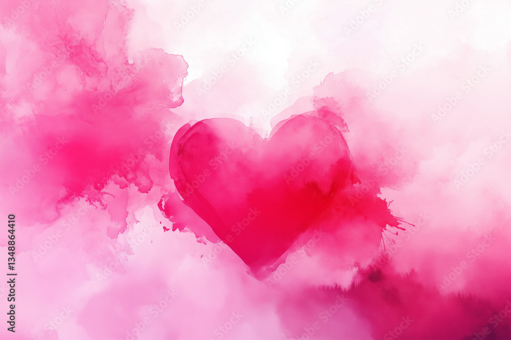 Romantic watercolor background featuring soft heart shape in vibrant pink hues, evoking feelings of love and warmth. Perfect for Valentine Day or romantic themes Romantic watercolor background featuring soft heart shape in vibrant pink hues, evoking feelings of love and warmth. Perfect for Valentine Day or romantic themes