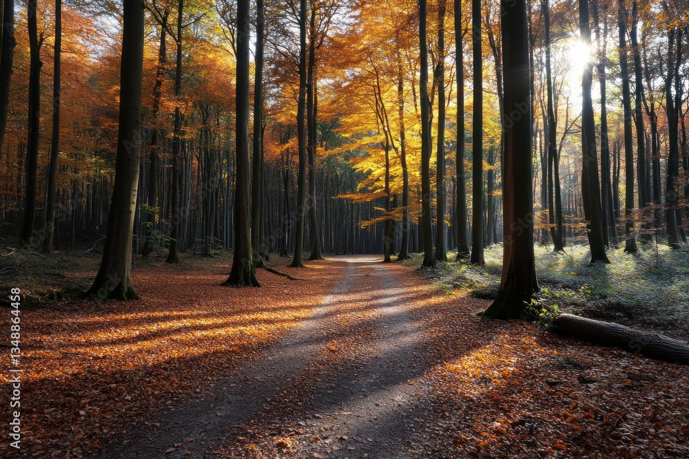 Fototapeta premium Amber Light in Autumn Forest