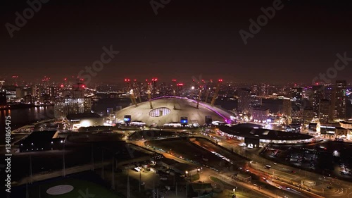 Wallpaper Mural Drone hyperlapse of the O2 Arena in Greenwich area of London at night Torontodigital.ca