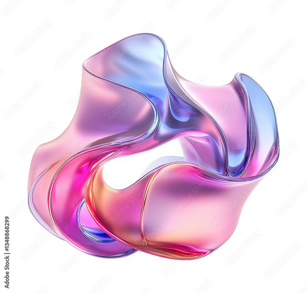 Delicate flowing glass fluid abstract sculpture transparent image, ai generated. Soft pink purple surreal shape isolated cutout 3d render. Organic liquid motion cut out clipart design element png