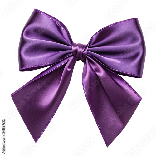 A single purple satin ribbon bow with tails isolated against a solid black background studio shot transparent background