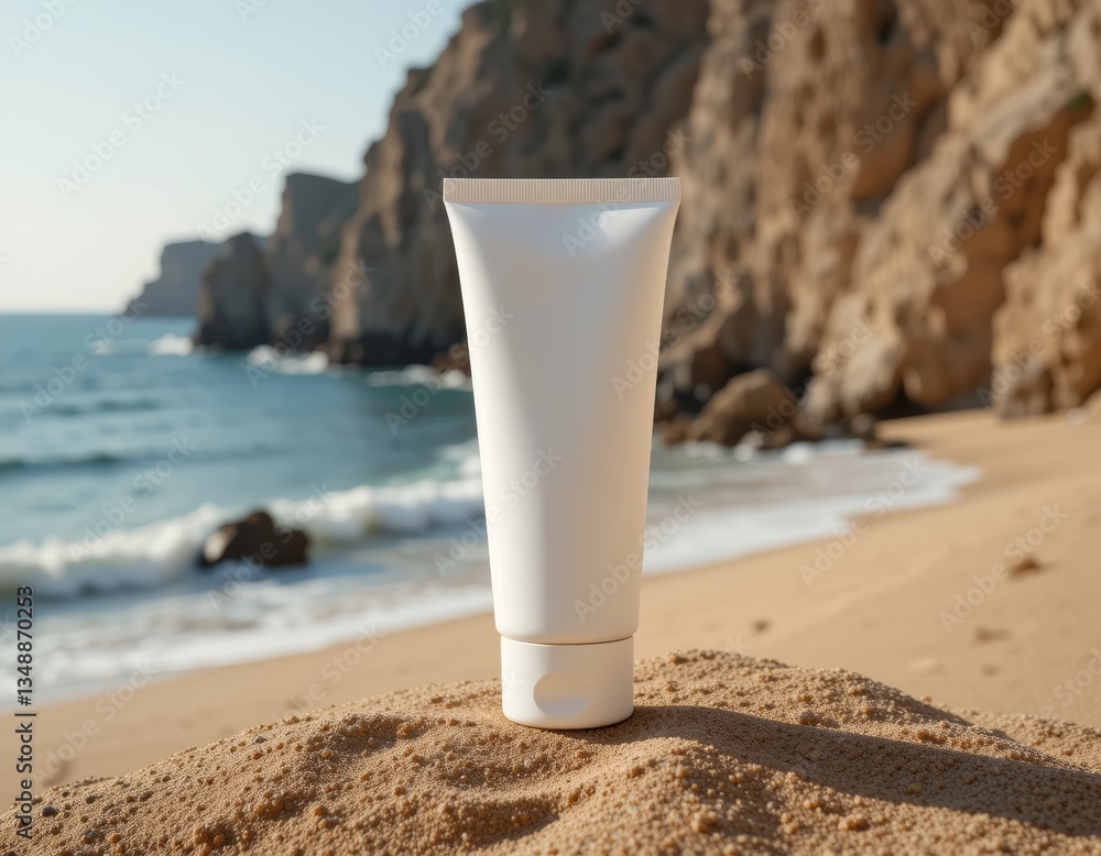 cream, shampoo, balm, sunscrene tube mockup against serene italian coastal cliffs and deep blue sea, merging minimalist luxury skincare with mediterranean natural elegance cream, shampoo, balm, sunscrene tube mockup against serene italian coastal cliffs and deep blue sea, merging minimalist luxury skincare with mediterranean natural elegance