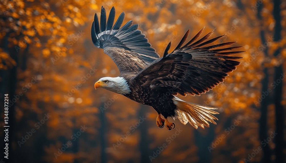 Fototapeta premium Majestic Bald Eagle in Flight Capturing Freedom and Power
