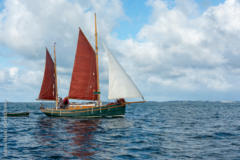 Fototapeta premium Old Traditional Sailing Boat on a Calm Sea.
