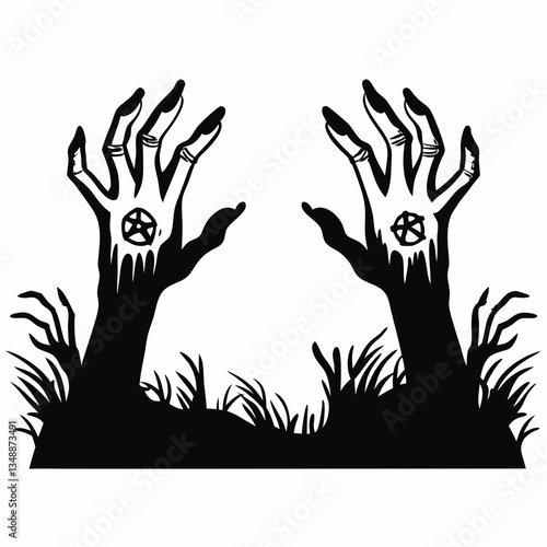 Clawed hands with pentagrams rising from ground icon