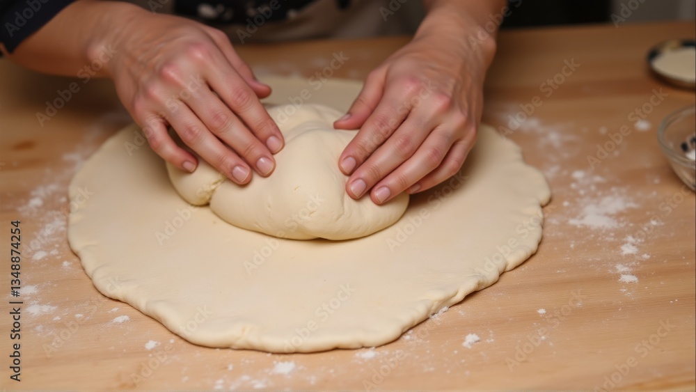 Kneading Dough on Wooden Surface Kneading Dough on Wooden Surface