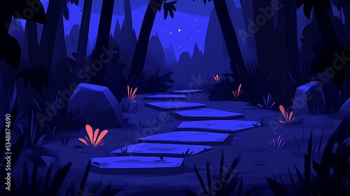 A Mysterious Pathway Leads Through A Deep And Dark Forest
