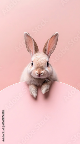 Adorable Bunny Peeking Through a Pink Circle - Cute Animal Photography
