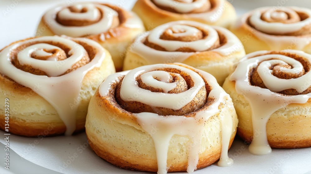 Close-up of freshly baked cinnamon rolls with creamy icing. Perfect for breakfast or dessert lovers. Close-up of freshly baked cinnamon rolls with creamy icing. Perfect for breakfast or dessert lovers.