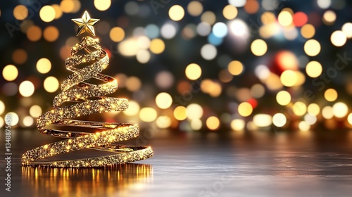 Glittering spiral Christmas tree bokeh background