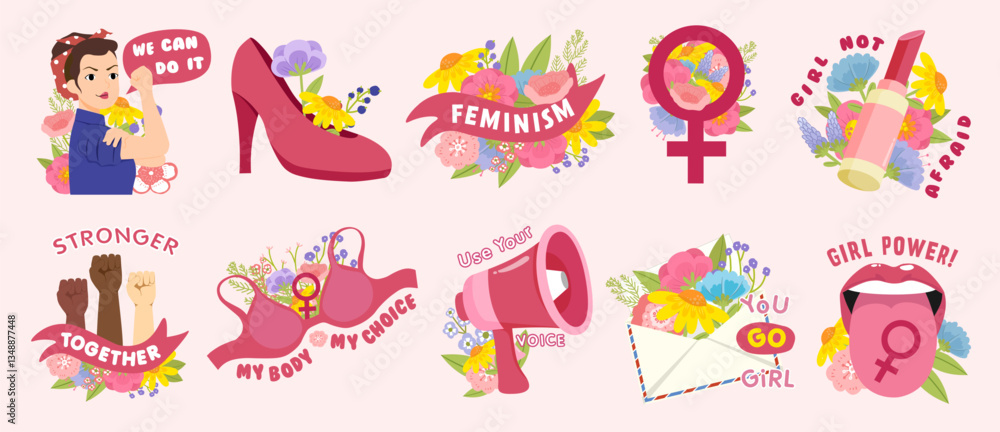 Empowering Women through Art Feminism and Strength, vector illustration. Empowering Women through Art Feminism and Strength, vector illustration.