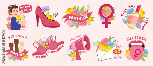 Empowering Women through Art Feminism and Strength, vector illustration.