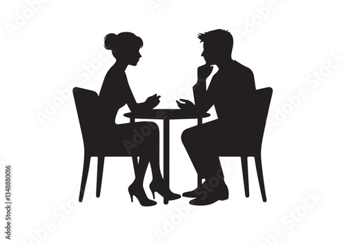 Man and a woman at a table negotiating Silhouette vector illustration