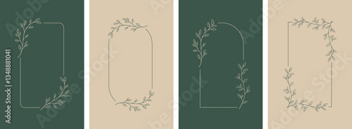 Collection of floral frames, borders and corners. Hand drawn botanical flowers elements in line art and silhouette style. Good for gift cards, invitations, menu, certificates and graphic design.