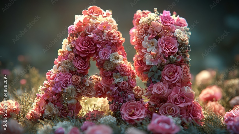 Floral letters AI composed of pink roses and other blossoms. Floral letters AI composed of pink roses and other blossoms.