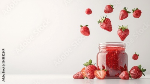 Wallpaper Mural Fresh strawberries falling into a glass jar on white background, symbolizing freshness and natural sweetness. Torontodigital.ca