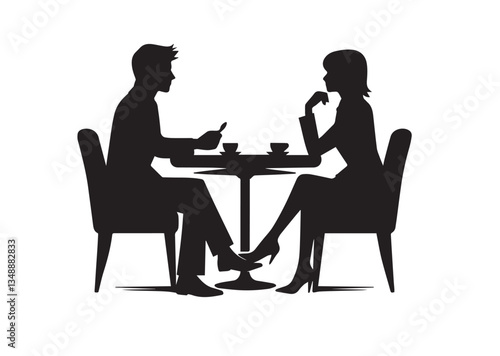 Man and a woman at a table negotiating Silhouette vector illustration