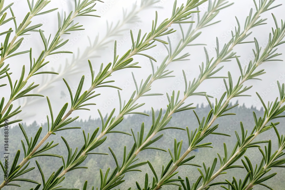 Obraz premium Rosemary leaf double exposure PNG overlay: herbal pattern, botanical image, nature design background.