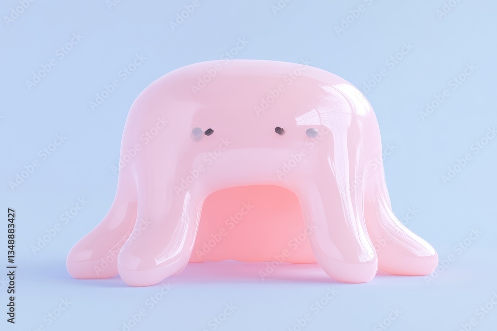 Fototapeta premium Playful, pink blob creature on pastel background