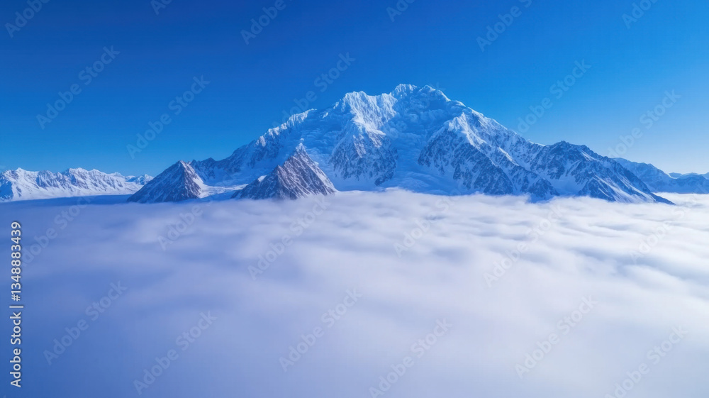 Obraz premium An aerial perspective of Antarctica's vast, frozen terrain, featuring towering snow-covered mountains, immense glaciers, and endless icy plains.
