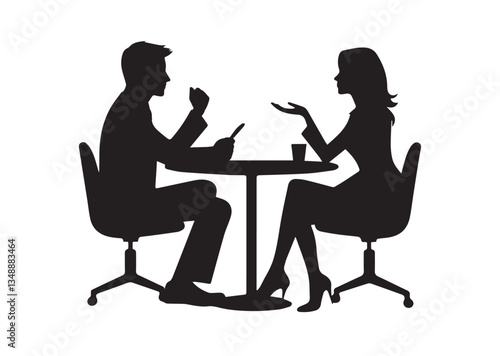 Man and a woman at a table negotiating Silhouette vector illustration