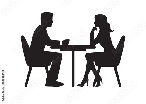 Man and a woman at a table negotiating Silhouette vector illustration
