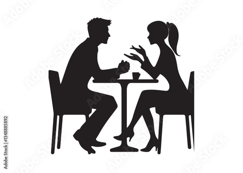 Man and a woman at a table negotiating Silhouette vector illustration