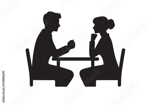 Man and a woman at a table negotiating Silhouette vector illustration