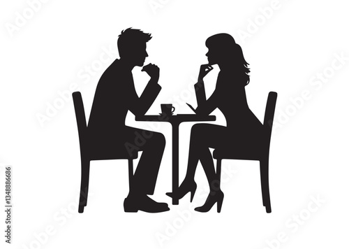 Man and a woman at a table negotiating Silhouette vector illustration