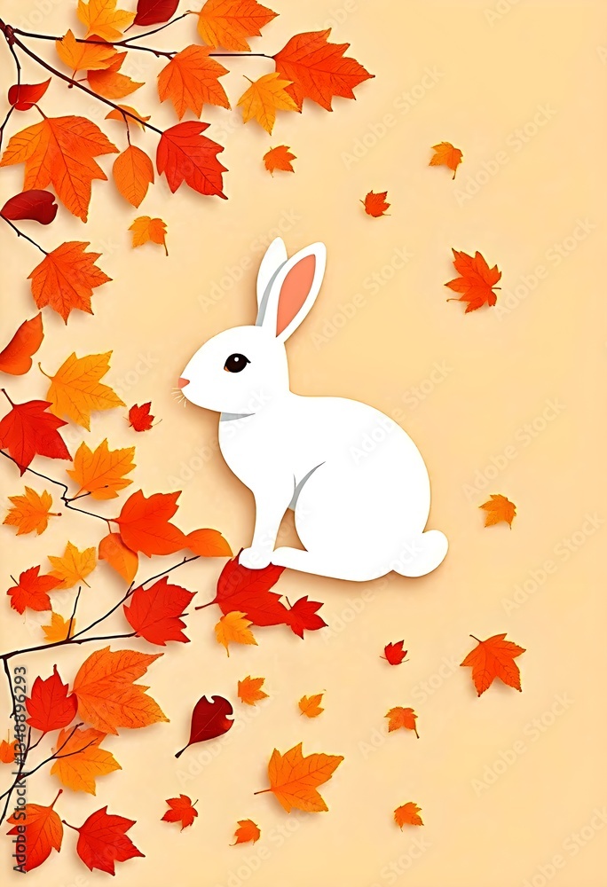 Easter bunny with eggs and bouquet of flowers in a cute spring illustration Easter bunny with eggs and bouquet of flowers in a cute spring illustration