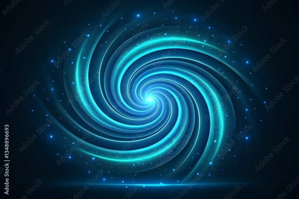 Glowing Blue Spiral Swirl with Magical Energy Particles on Dark Background, Representing Cosmic Vortex, Hypnotic Motion, and Futuristic Abstract Light Effect in a Stunning Digital Illustration. Glowing Blue Spiral Swirl with Magical Energy Particles on Dark Background, Representing Cosmic Vortex, Hypnotic Motion, and Futuristic Abstract Light Effect in a Stunning Digital Illustration.