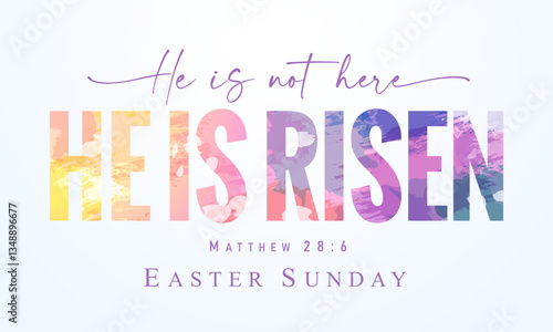 He is not here, He is Risen - Easter Sunday watercolor lettering design. Creative Easter template for banners or posters for Sunday church service. Vector illustration