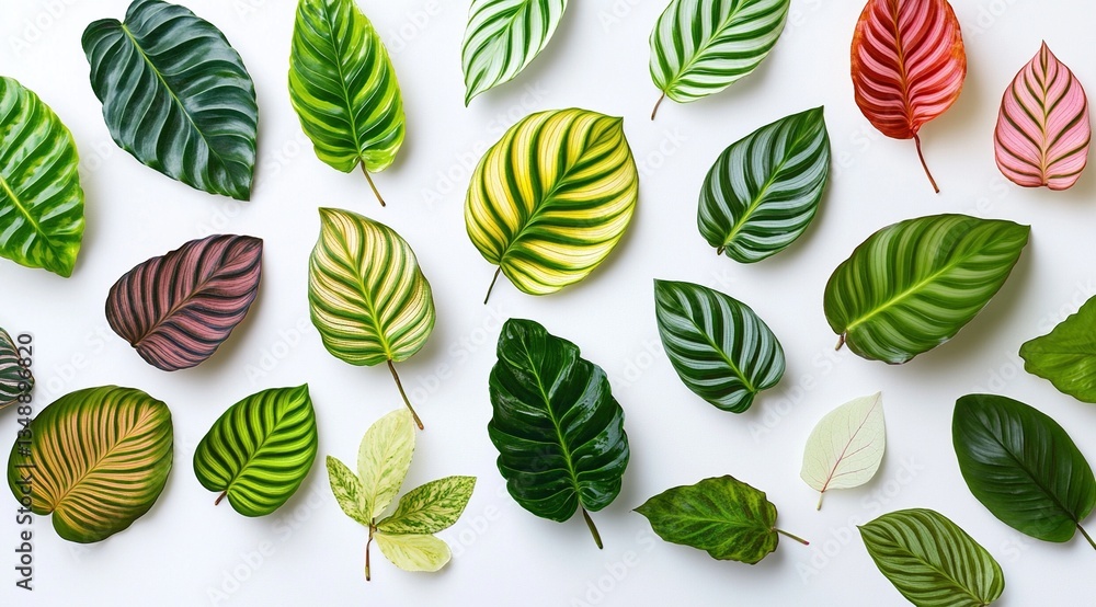 Colorful tropical leaves arranged on white background. Colorful tropical leaves arranged on white background.