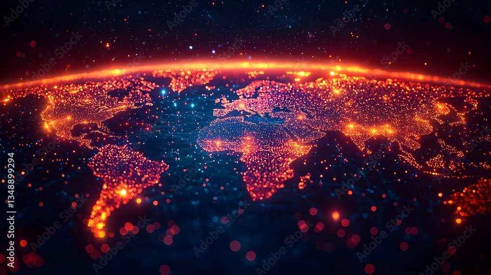 Fototapeta premium Glowing global business data intelligence map
