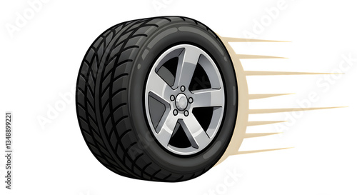 Moving car wheel with speed lines illustration on Transparent Background