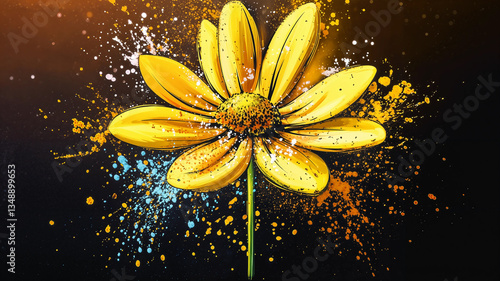 Obraz na płótnie Vibrant yellow flower bursts forth against a dark backdrop, showcasing a dynamic artistic style. w salonie