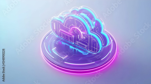 Digital Cloud Technology Concept with Neon Effects and Circuits