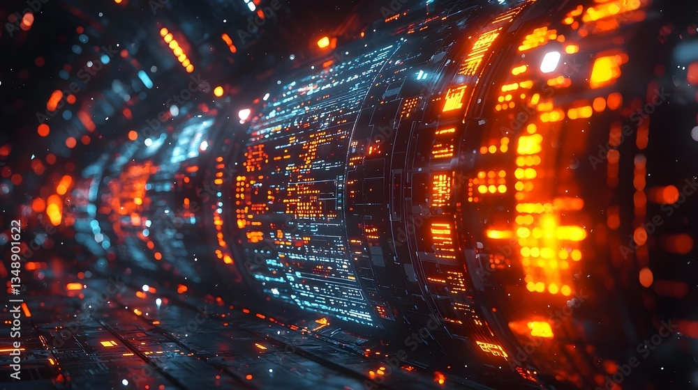 Fototapeta premium Glowing digital timeline showcasing business data and milestones