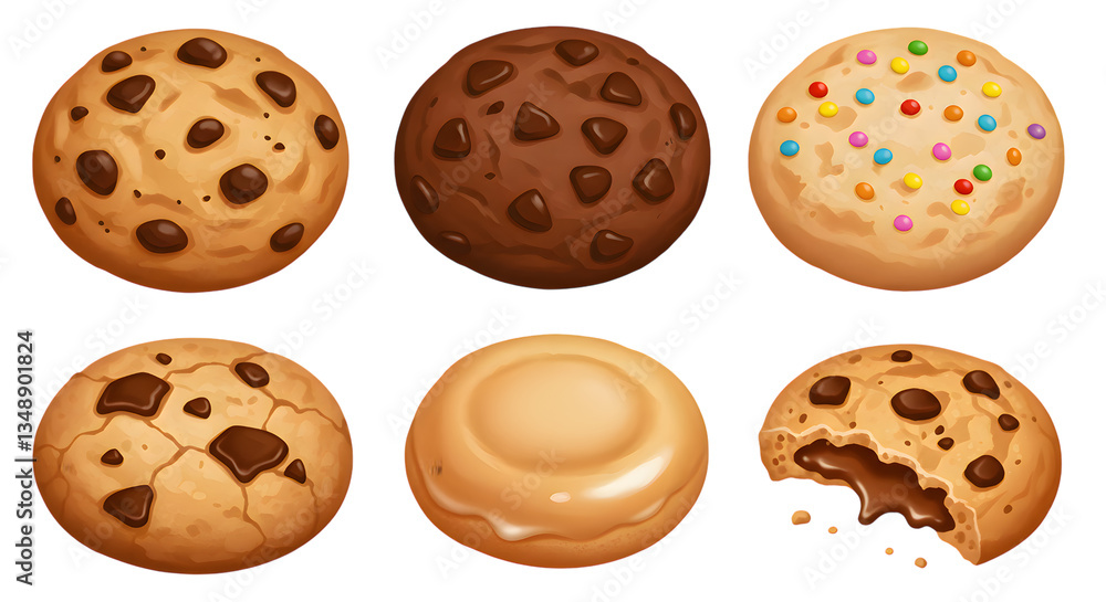 Variety of Delicious Cookies with Chocolate and Colorful Sprinkles on Black Variety of Delicious Cookies with Chocolate and Colorful Sprinkles on Black